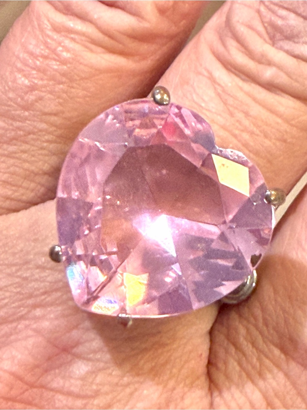 Authentic Swarovski Pink Heart Statement Ring Silver Tone Size 8 12.8g
